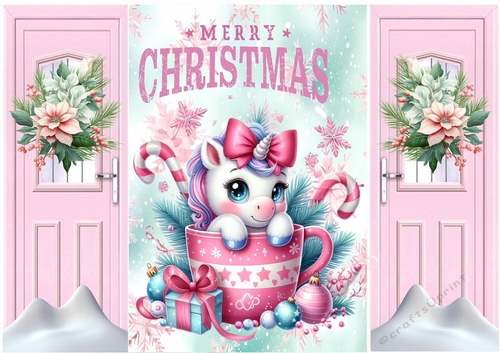 Cute Unicorn In Christmas Teacup Pink Gatefold (FOUR)