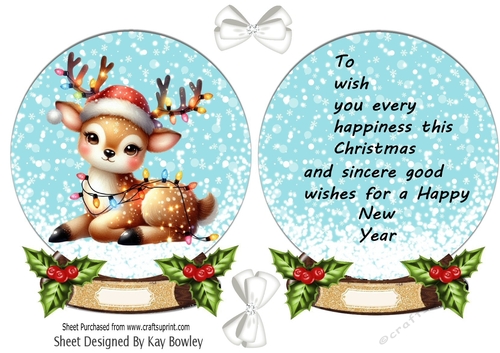 Pretty Deer Snow Globe Card Front With Insert  (ONE)