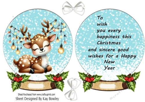 Pretty Deer Snow Globe Card Front With Insert  (TWO)