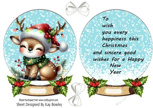 Pretty Deer Snow Globe Card Front With Insert  (THREE)