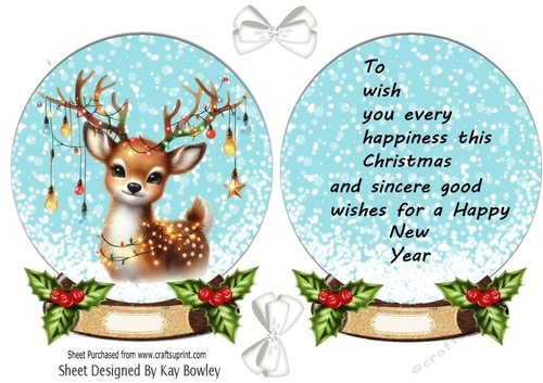 Pretty Deer Snow Globe Card Front With Insert  (FOUR)
