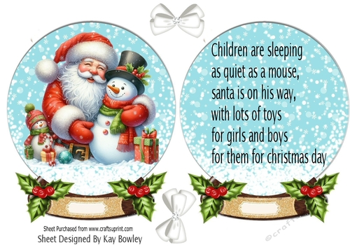 Lovely Santa Snow Globe Card Front With Insert  (ONE)