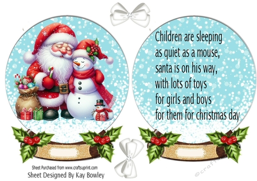 Lovely Santa Snow Globe Card Front With Insert  (TWO)
