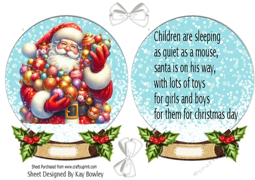 Lovely Santa Snow Globe Card Front With Insert  (THREE)