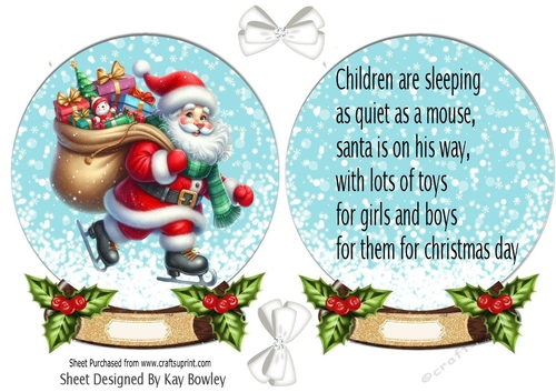 Lovely Santa Snow Globe Card Front With Insert  (FOUR)