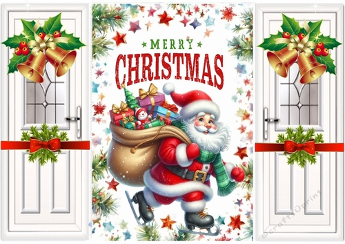 Lovely Santa With Golden Bells & Bows Gatefold (THREE)