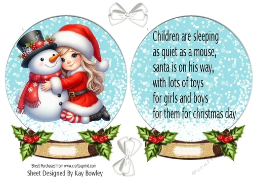Lovely Little Girl Snow Globe Card Front With Insert  (FIVE)