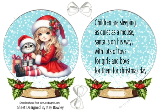 Lovely Little Girl Snow Globe Card Front With Insert  (SIX)