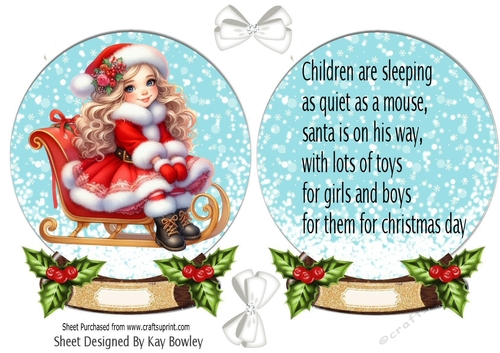 Lovely Little Girl Snow Globe Card Front With Insert  (SEVEN)