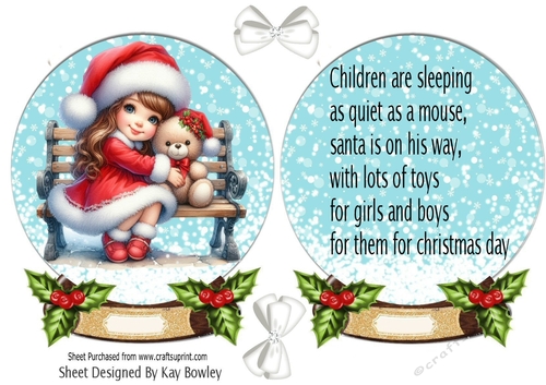 Lovely Little Girl Snow Globe Card Front With Insert  (EIGHT)