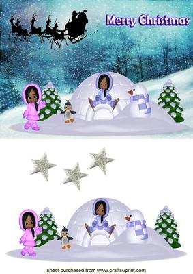 Little Eskimos with Snowman