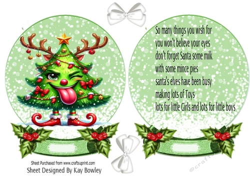 Funny Face Christmas Tree Snow Globe With Insert (ONE)