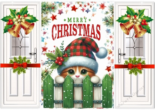  Christmas Folded Gatefold With Peeking Kitten (ONE)
