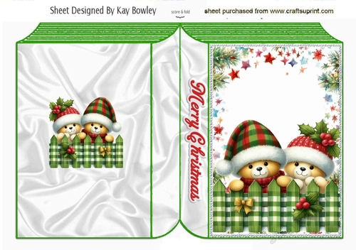 Cute Peeking Teddies Looking Over Fence Christmas Book (TWO)