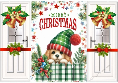 Christmas Folded Gatefold With Peeking Puppy (THREE)