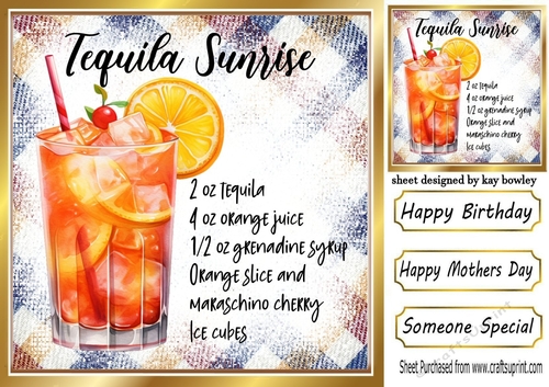 Lovely Fruit Cocktail With Recipe Card Front 8x8 (FOUR)