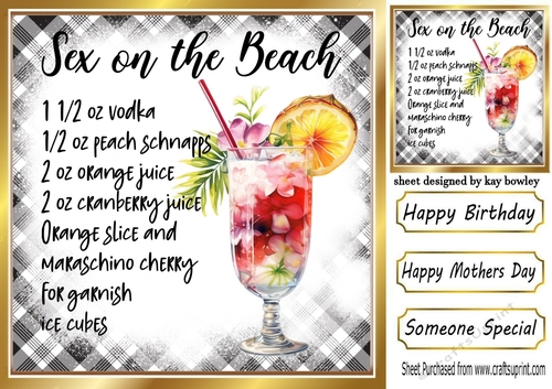 Lovely Fruit Cocktail With Recipe Card Front 8x8 (FIVE)