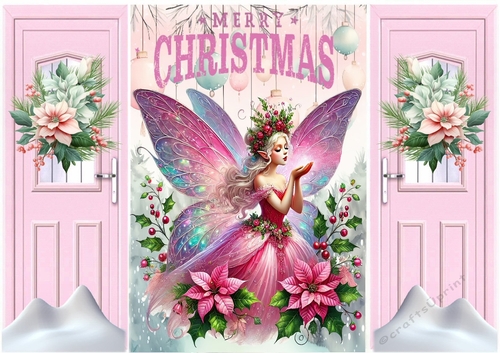 Christmas Fairy With Flowers Pink Folding A5 Gatefold