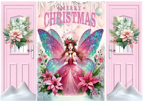Christmas Fairy With Flowers Pink Folding A5 Gatefold (TWO)