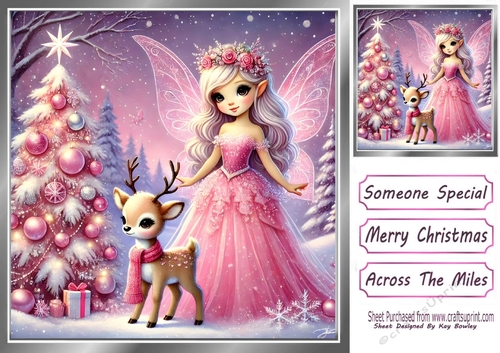 Pretty Christmas Fairy With A Deer 8x8 (THREE)