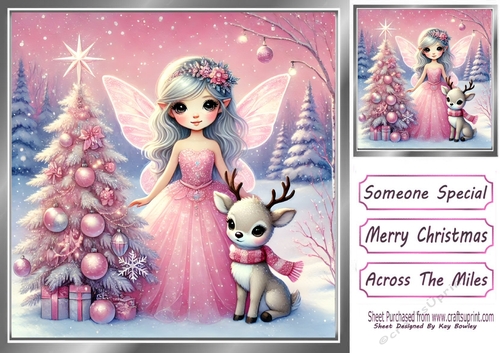 Pretty Christmas Fairy With A Deer 8x8 (FOUR)