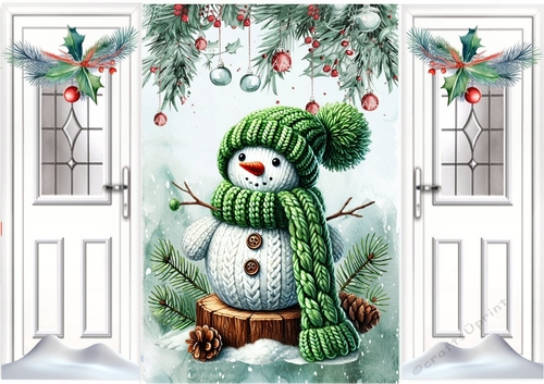 Knitted Mint Green Snowman A5 Gatefold (TWO)