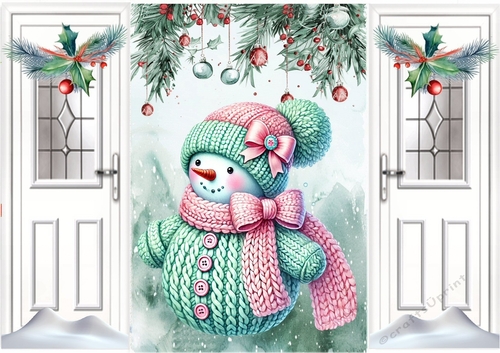 Knitted Mint Green Snowman A5 Gatefold (THREE)