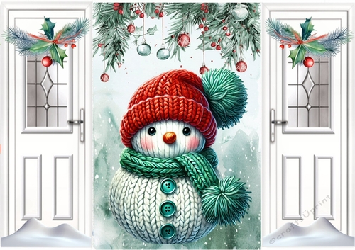 Knitted Mint Green Snowman A5 Gatefold (FOUR)