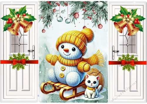 Knitted Gold Snowman A5 Gatefold With Bells (FIVE)