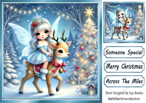 Pretty Christmas Blue Fairy With Deer 8x8 (TWO)