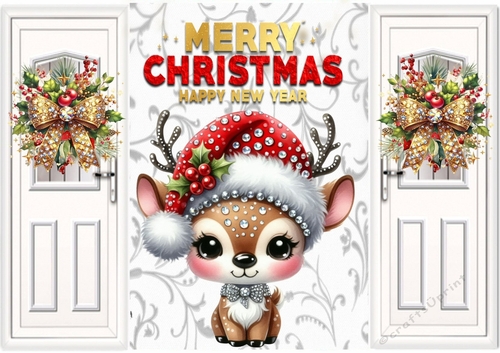 Christmas Diamond Deer A5 Gatefold With Sparkle Bows (ONE)