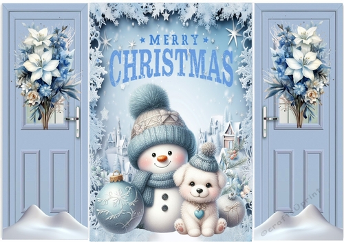 Cute Snowman Snow Scene A5 Gatefold With Flowers (ONE)