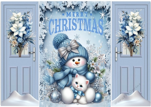 Cute Snowman Snow Scene A5 Gatefold With Flowers (THREE)