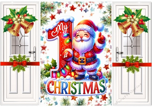 Cute Babys 1st Christmas A5 Gatefold With Bells (TWO)