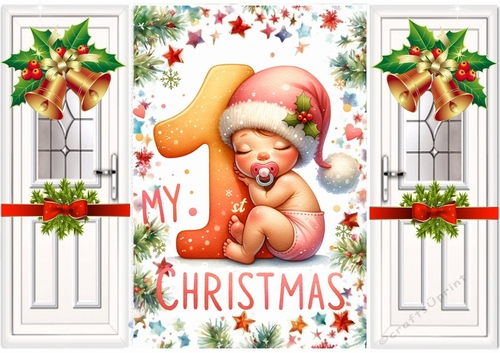 Cute Babys 1st Christmas A5 Gatefold With Bells (THREE)