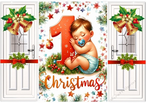 Cute Babys 1st Christmas A5 Gatefold With Bells (FOUR)