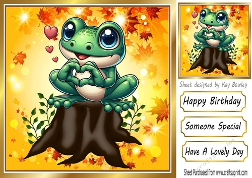 Cute Frog Sitting On A Log With Hearts 8x8