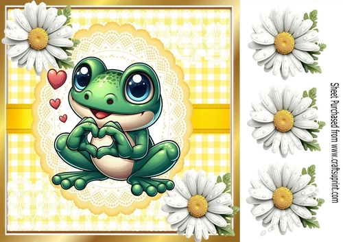 Cute Frog With Hearts & Daisies 8x8