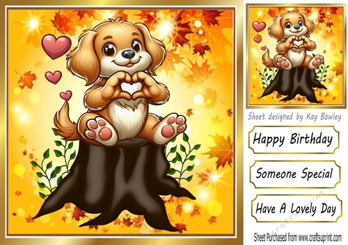 Cute Puppy Sitting On A Log With Hearts 8x8