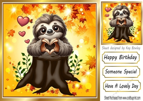 Cute Sloth Sitting On A Log With Hearts 8x8