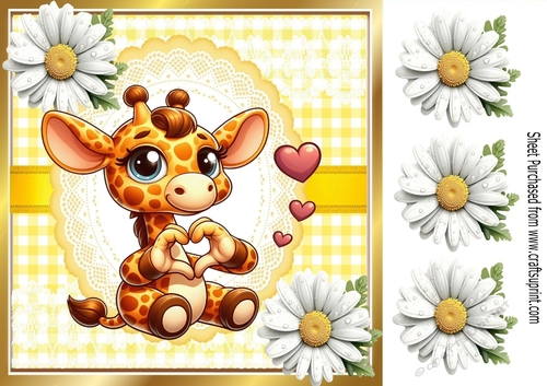 Cute Giraffe With Hearts & Daisies 8x8