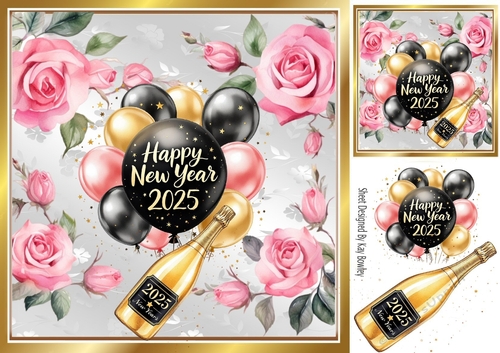 Lovely Pink Roses Champagne 2025 New Year 8x8