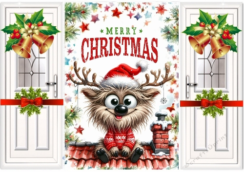 Funny Face Reindeer With Bells Christmas A5 Gatefold (TWO)