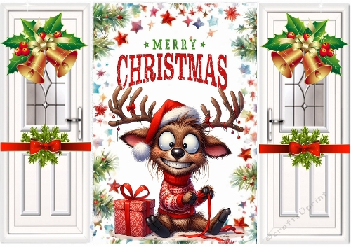 Funny Face Reindeer With Bells Christmas A5 Gatefold (SIX)