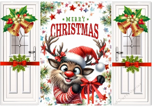 Funny Face Reindeer With Bells Christmas A5 Gatefold (SEVEN)