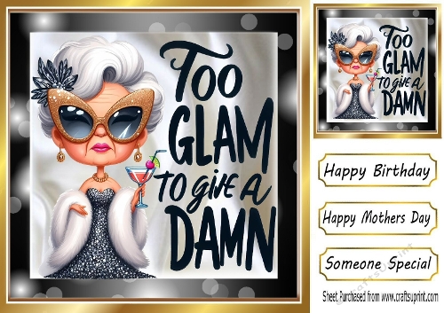 Lovely Glam Gran With Her Cocktail Satin/Black 8x8 Card