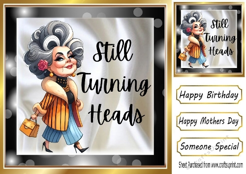 Lovely Glam Gran Still Can Turn Heads Satin/Black 8x8 Card