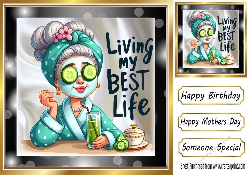 Lovely Glam Gran Pampered Satin/Black 8x8 Card