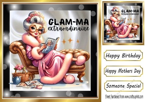 Lovely Glam Gran Relaxing Satin/Black 8x8 Card