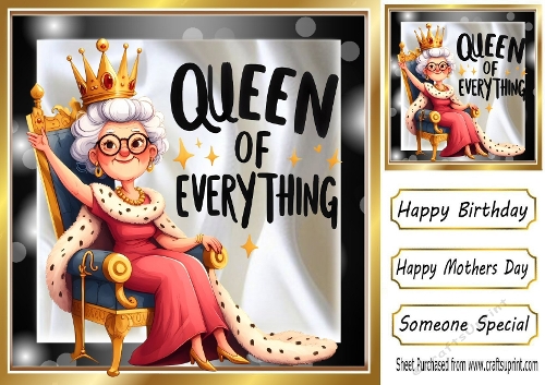 Lovely Glam Gran Pampered As A Queen Satin/Black 8x8 Card